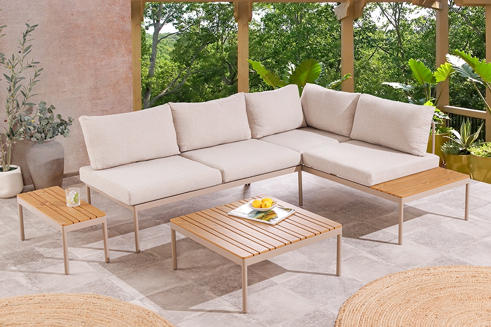 Outdoor Lounge MOBILE MODULAR greige Garten-Sitzgruppe inkl. Tisch und Kissen