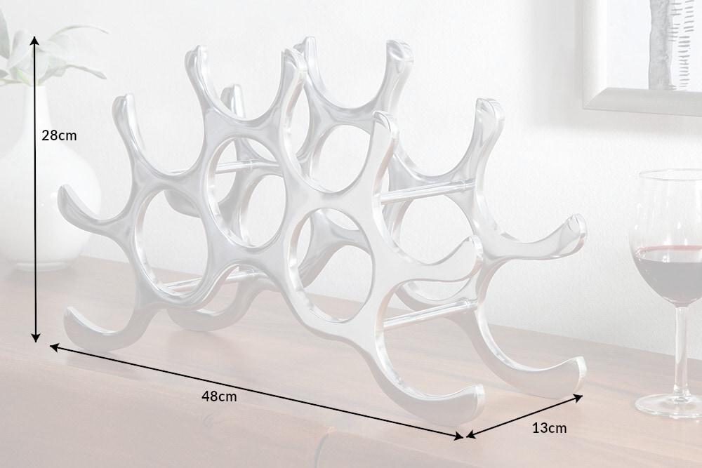 Modernes Weinregal FLAME 48cm silber für 10 Flaschen Flaschenhalter