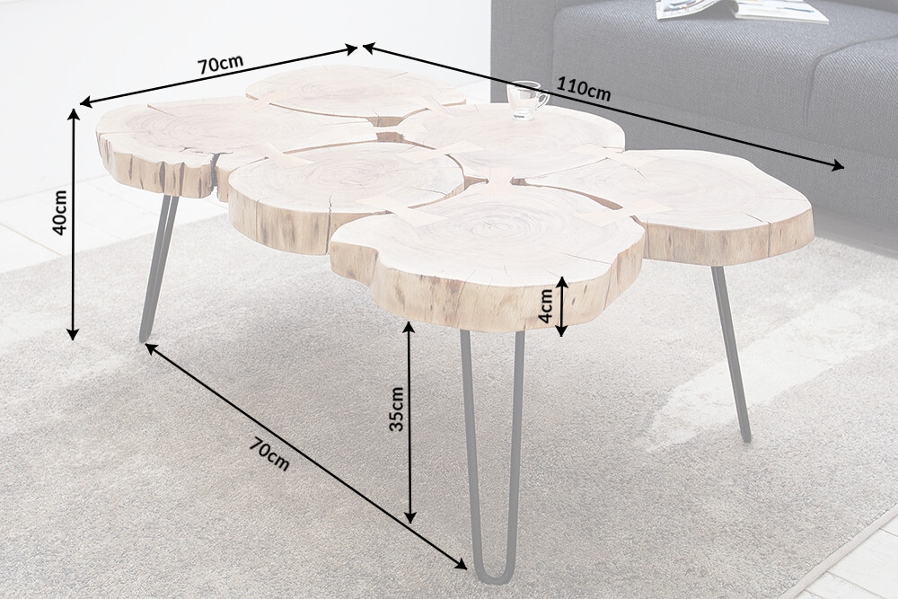 Design Couchtisch GOA 110cm Akazie Baumstamm Scheiben 4cm Tischplatte Massivholz