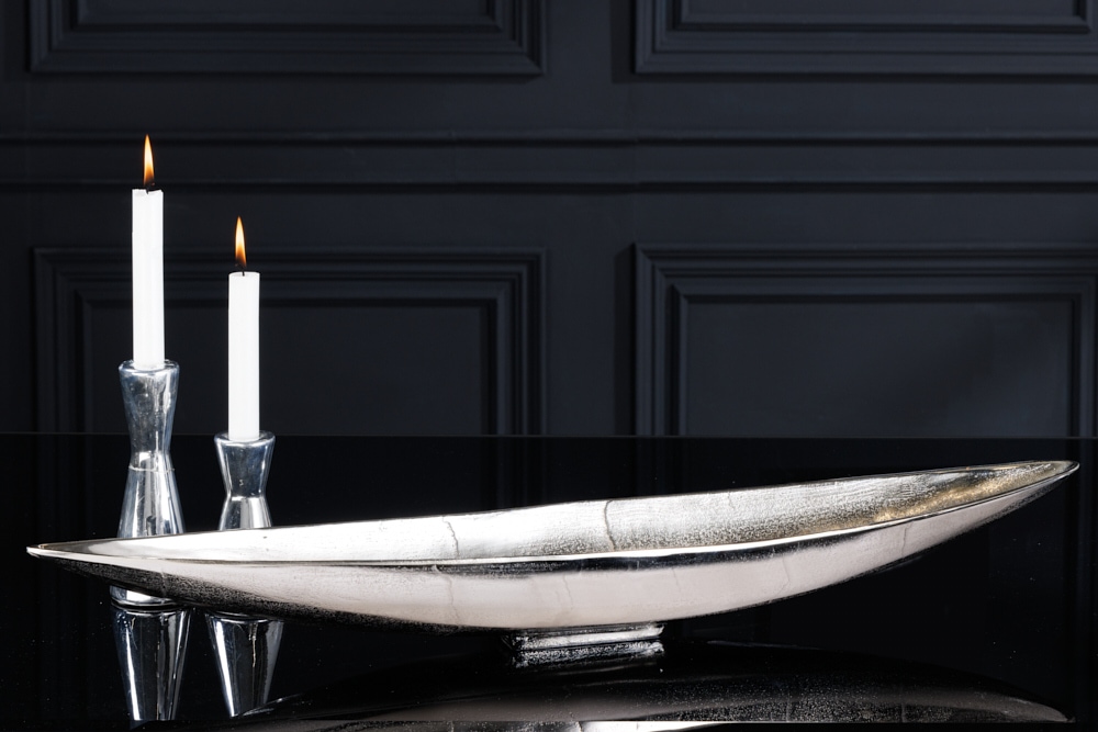 Deko Schale SILVER LEAF 80cm silber handmade Aluminium