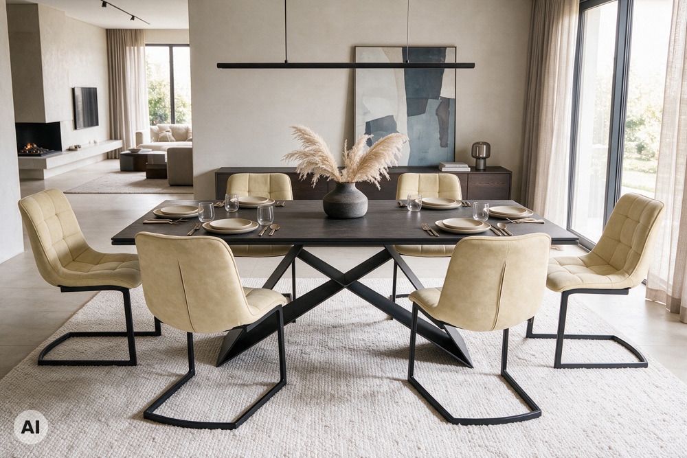 Freischwinger Stuhl MIAMI beige antik Microfaser matt schwarz Metallgestell