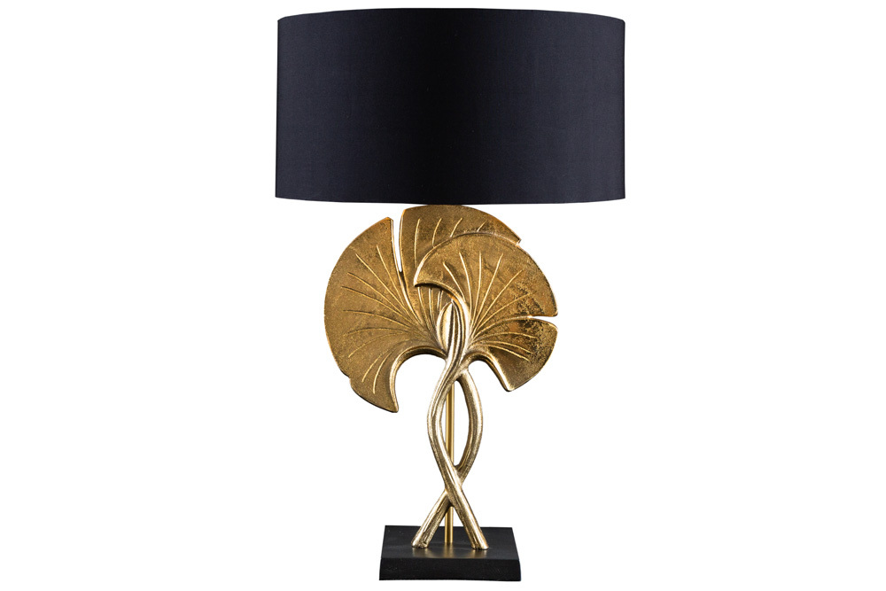Dekorative Tischlampe GINKGO 62cm schwarz gold Metall Skulptur Leuchte mit Marmorfuß