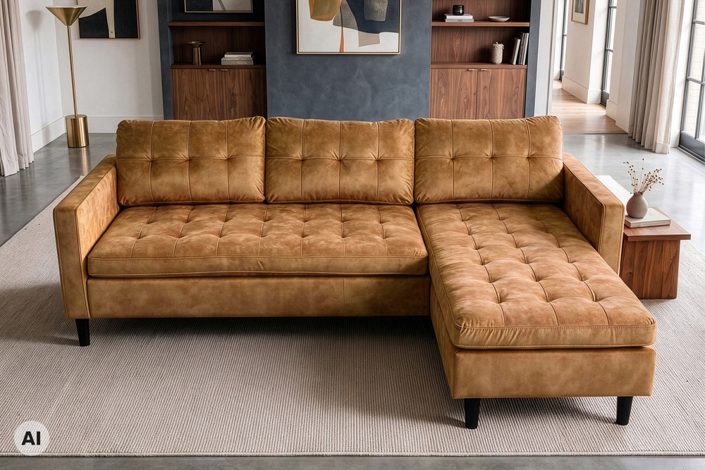 Ecksofa STOCKHOLM 220cm senfgelb Samtstoff Federkern 3-Sitzer-Sofa