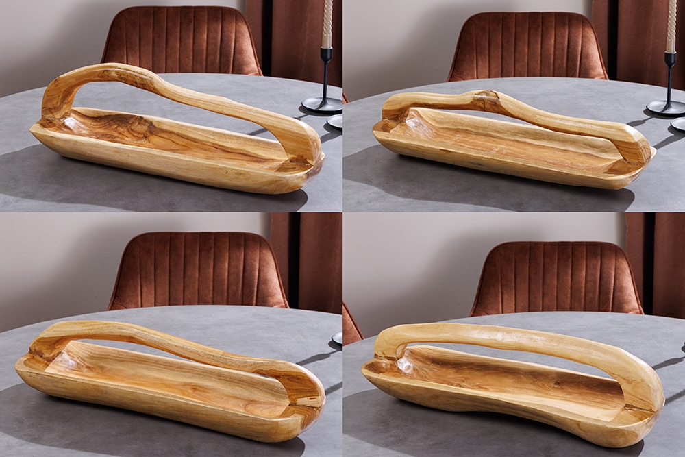 Massive Holzschale BALI 60cm Teakholz mit Griff natürliche Maserung