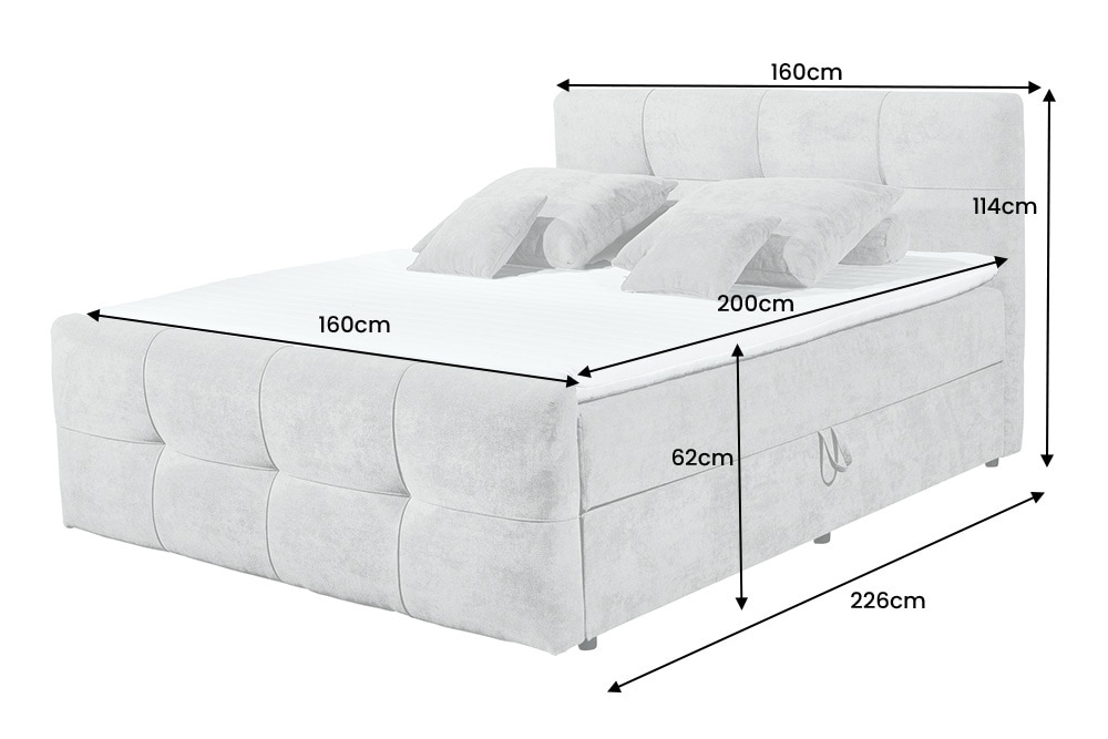 Modernes Boxspringbett TOULOUSE 160x200cm silbergrau inkl. Matratze Topper Stauraum