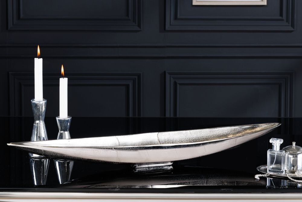 Deko Schale SILVER LEAF 80cm silber handmade Aluminium