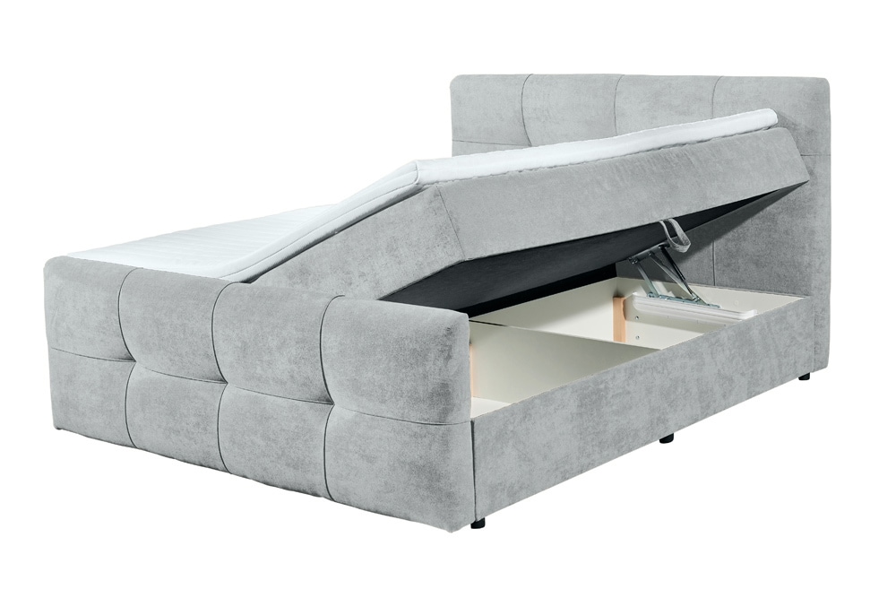 Modernes Boxspringbett TOULOUSE 160x200cm silbergrau inkl. Matratze Topper Stauraum
