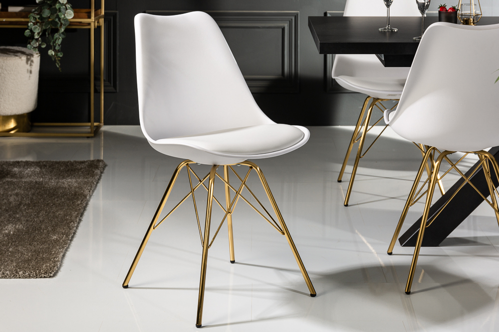 Design Stuhl SCANDINAVIA MEISTERSTÜCK weiß goldene Beine
