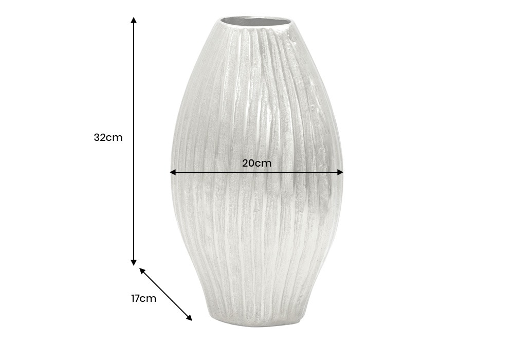 Handgefertigte Deko-Vase ELEGANCE 35cm silber Metall Hammerschlag Design