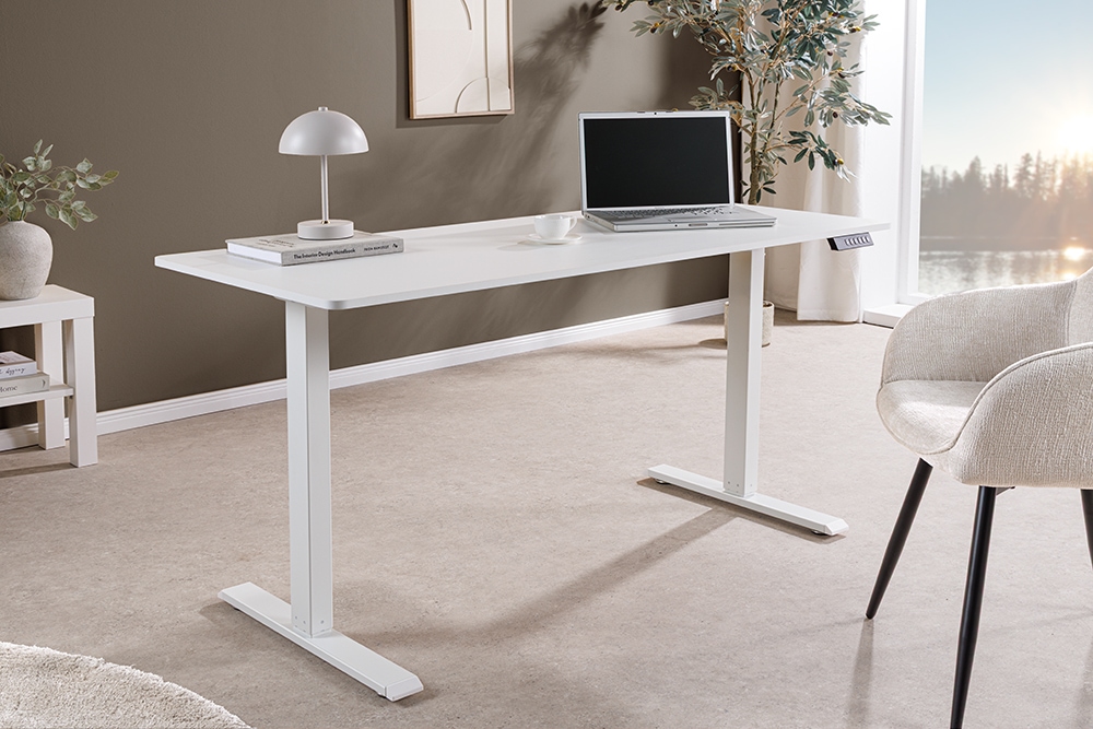 Höhenverstellbarer Schreibtisch WHITE DESK 140cm weiß Metallgestell Bürotisch