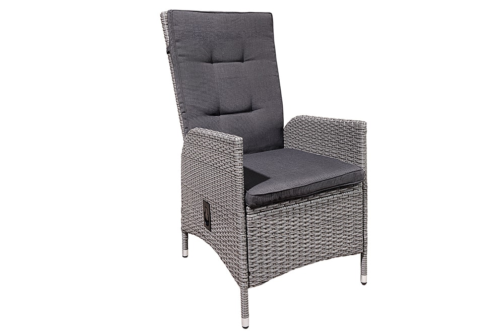 Outdoor Gartenstuhl SYLT grau Polyrattan Hochlehner mit Armlehne verstellbar wetterfest
