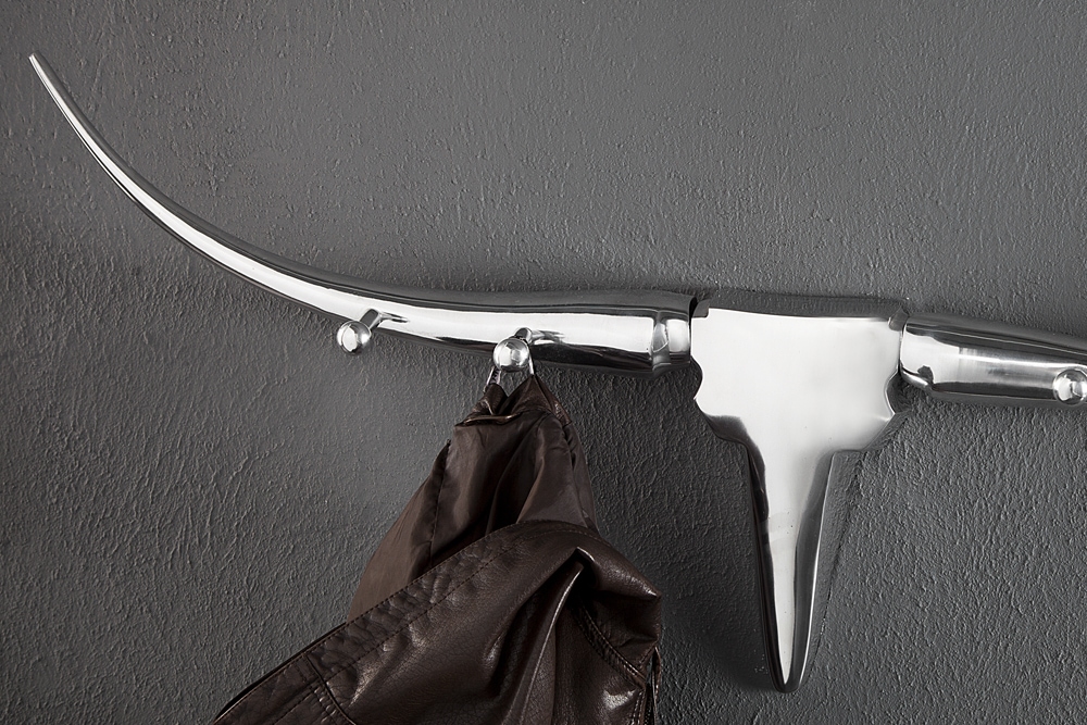 Design Garderobe BULL 100cm Aluminium Wanddekoration Stierkopf