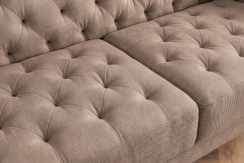 Schlafsofa MAISON BELLE AFFAIRE 220cm greige Vogue Seiden Samtstoff 3-Sitzer