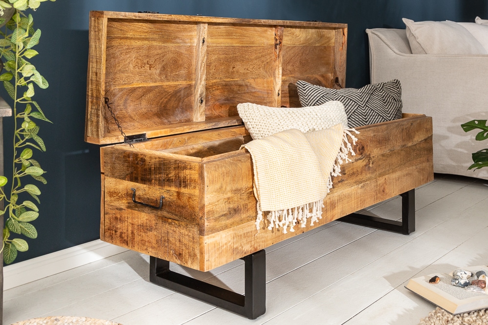 Industrial Truhenbank FACTORY LOFT 115cm Mangoholz natur Sitzbank