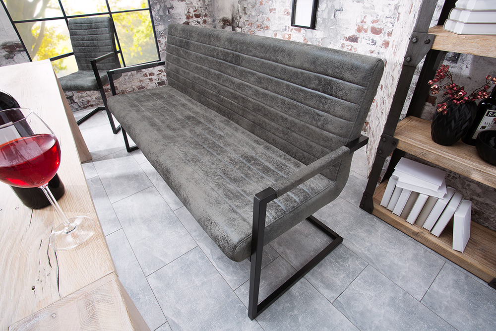 Industrial Freischwinger Bank LOFT 160cm vintage grau mit Armlehne