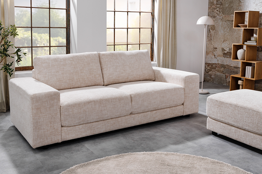 Großes Sofa LOFT 210cm champagner beige Chenille 3-Sitzer Couch Taschenfederkern