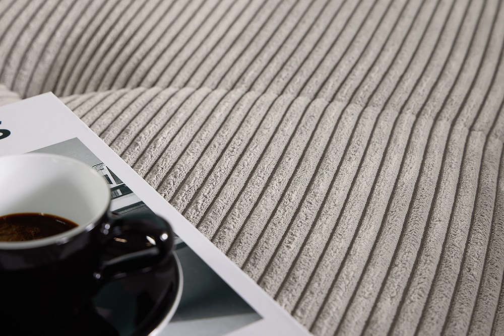 Modernes Ecksofa KENT 220cm greige Cord inkl. Hocker Federkern L-Form Wohnlandschaft