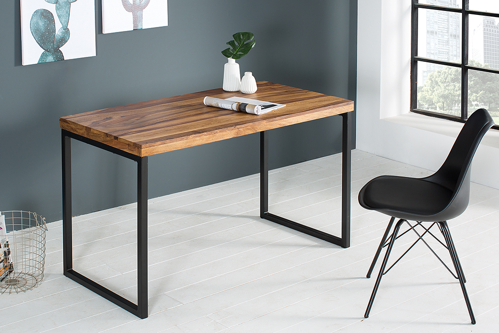 Eleganter Schreibtisch ELEMENTS 118cm braun Sheesham stone finish Metallgestell