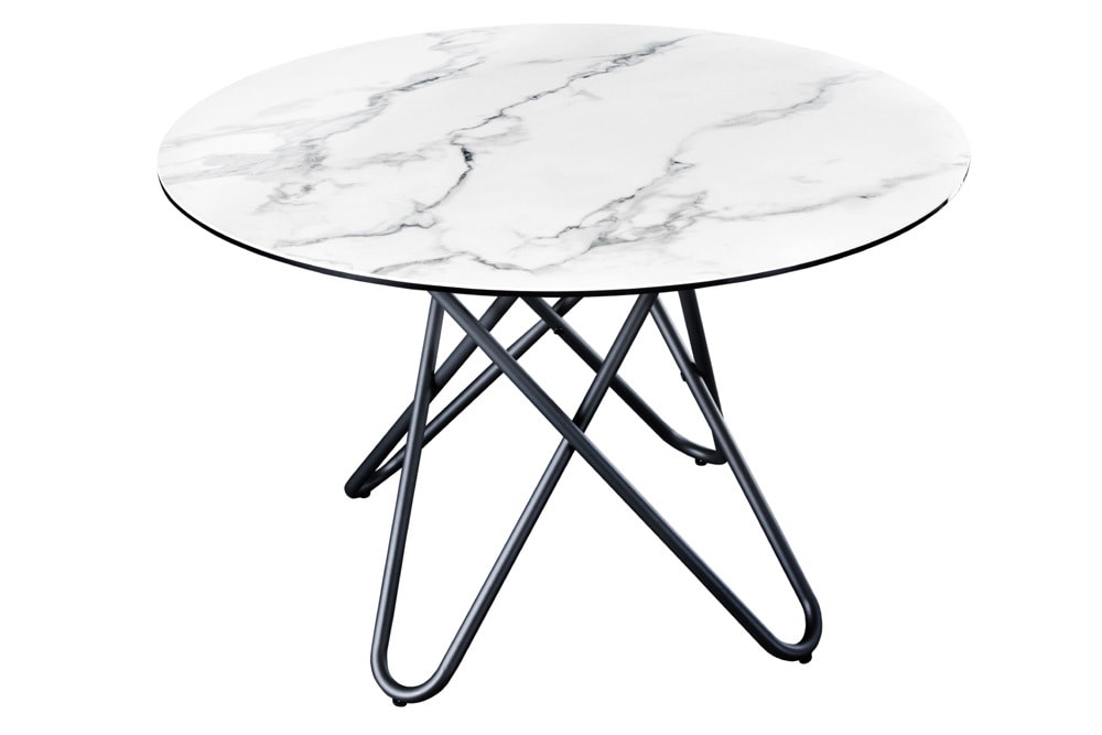 Runder Esstisch ELLIPSE 120cm Marmor weiß Keramik made in Italy Hairpin Legs