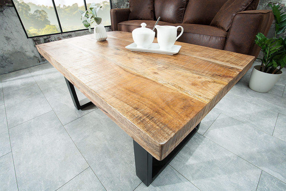 Design Couchtisch IRON CRAFT 100cm Mangoholz Eisen Industrial Design massiv schwarzes Gestell