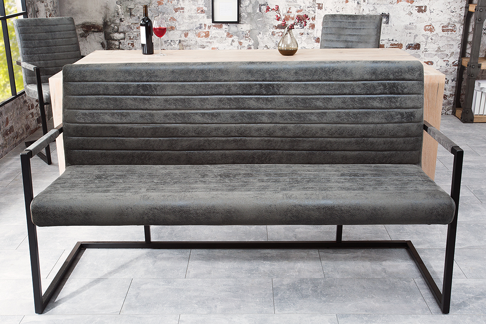 Industrial Freischwinger Bank LOFT 160cm vintage grau mit Armlehne