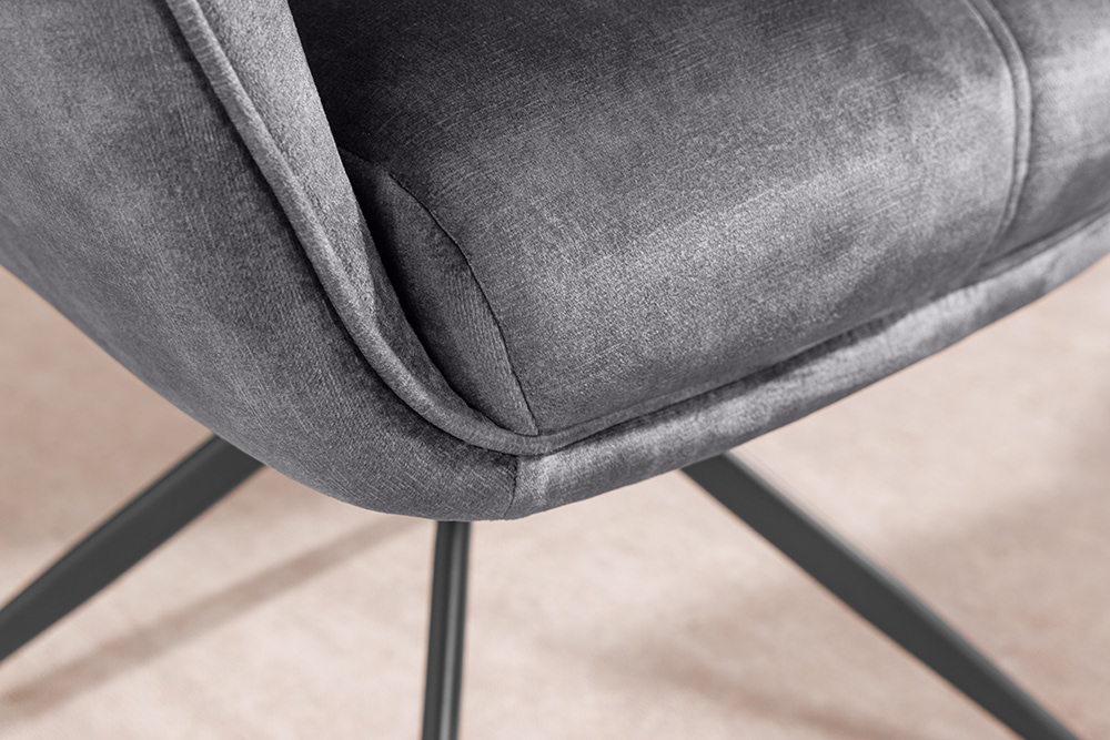 Drehbarer Design Stuhl CONCORD dunkelgrau Samt Taschenfederkern Metallgestell schwarz
