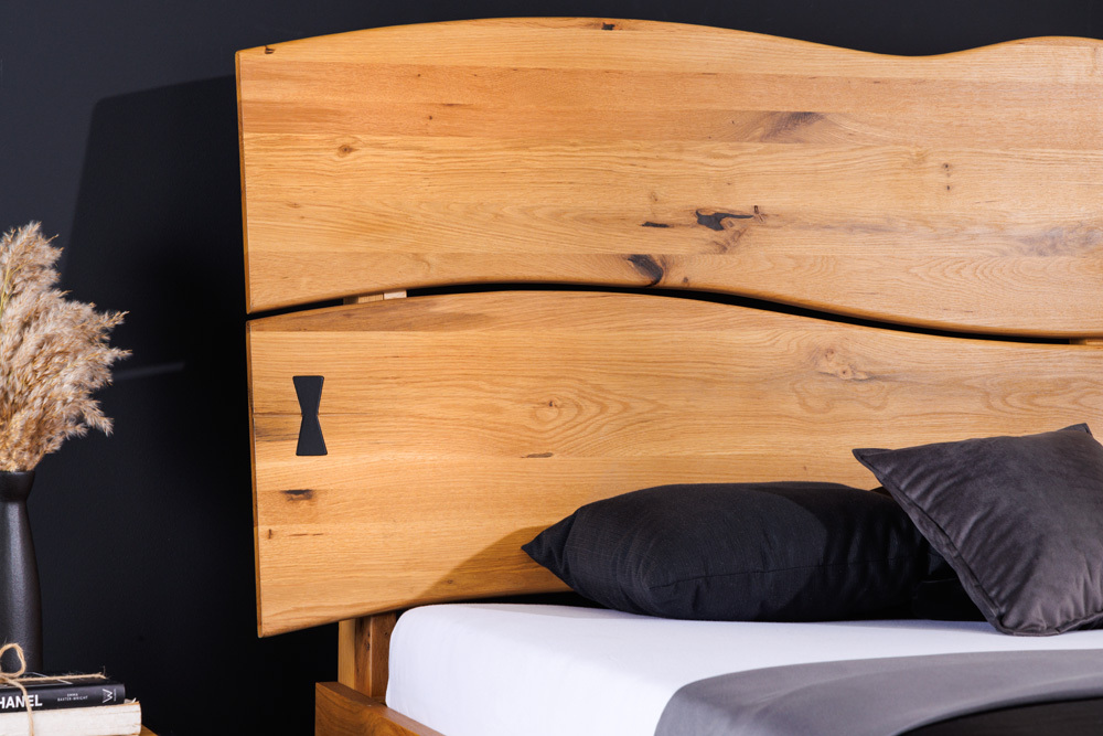 Massivholz Doppelbett AMAZONAS 180x200cm natur Wildeiche Baumkante