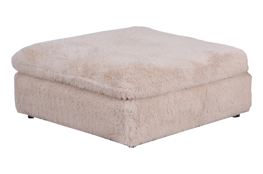 Großer Sitzhocker YETI 100cm beige sand Shaggy-Stoff langfloriger Plüsch Sofahocker