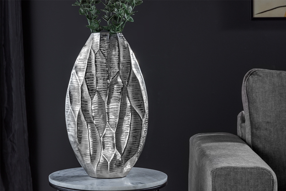 Elegante Vase ORGANIC ORIENT 44cm silber Hammerschlag Design