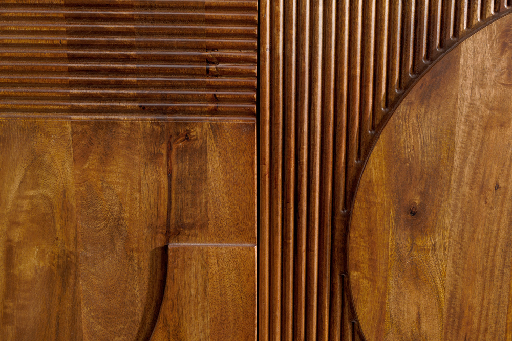 Massives Sideboard ART DECO 170cm braun smoke Mangoholz 3D-Front