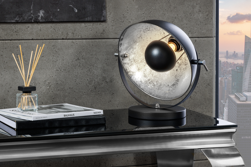 Industrial Design Tischlampe STUDIO 40cm schwarz Blattsilber-Optik neigbarer Schirm Industrial Design Tischlampe STUDIO 40cm schwarz Blattsilber-Optik neigbarer Schirm