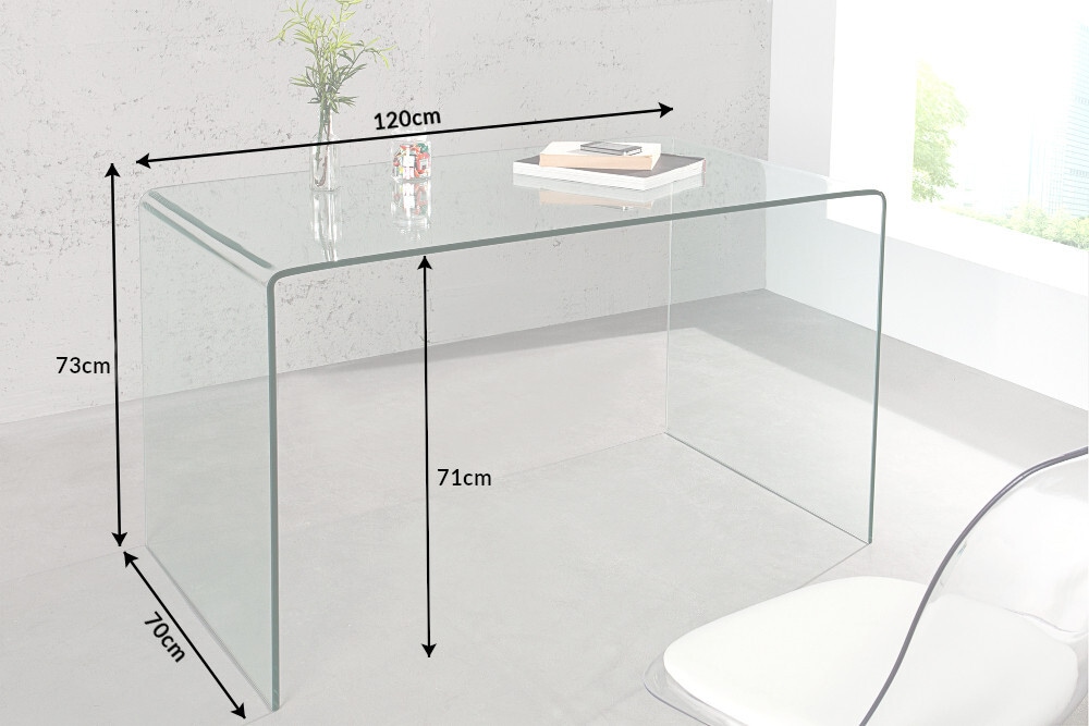 Extravaganter Glas Schreibtisch FANTOME 120cm transparent Esstisch Ganzglastisch