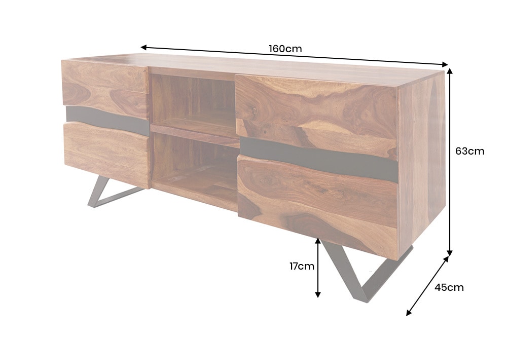 Massives TV-Lowboard AMAZONAS 160cm braun Sheeshamholz mit Baumkante