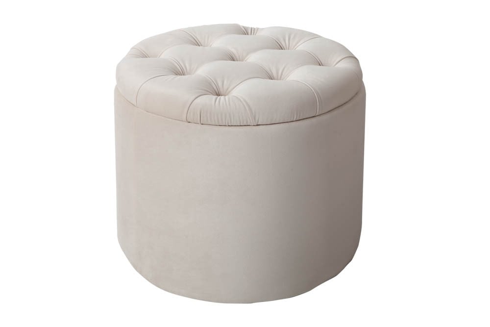 Eleganter Hocker MODERN BAROCK 50cm champagner beige Samt Aufbewahrungkorb