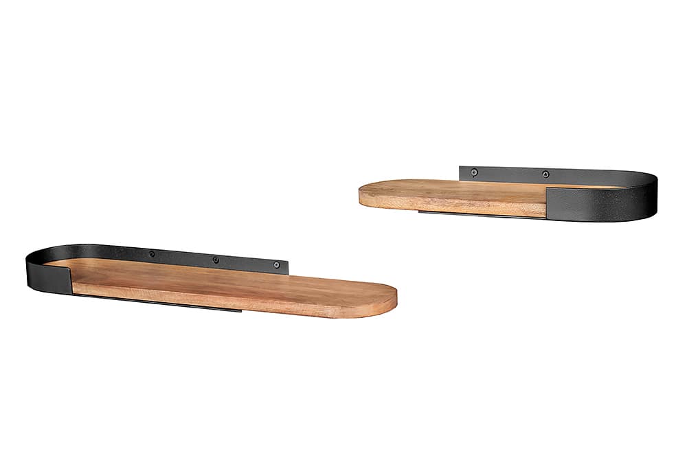 Modernes 2er Set Wandregal PURE NATURE 60cm schwarz Mangoholz massiv Metall handmade