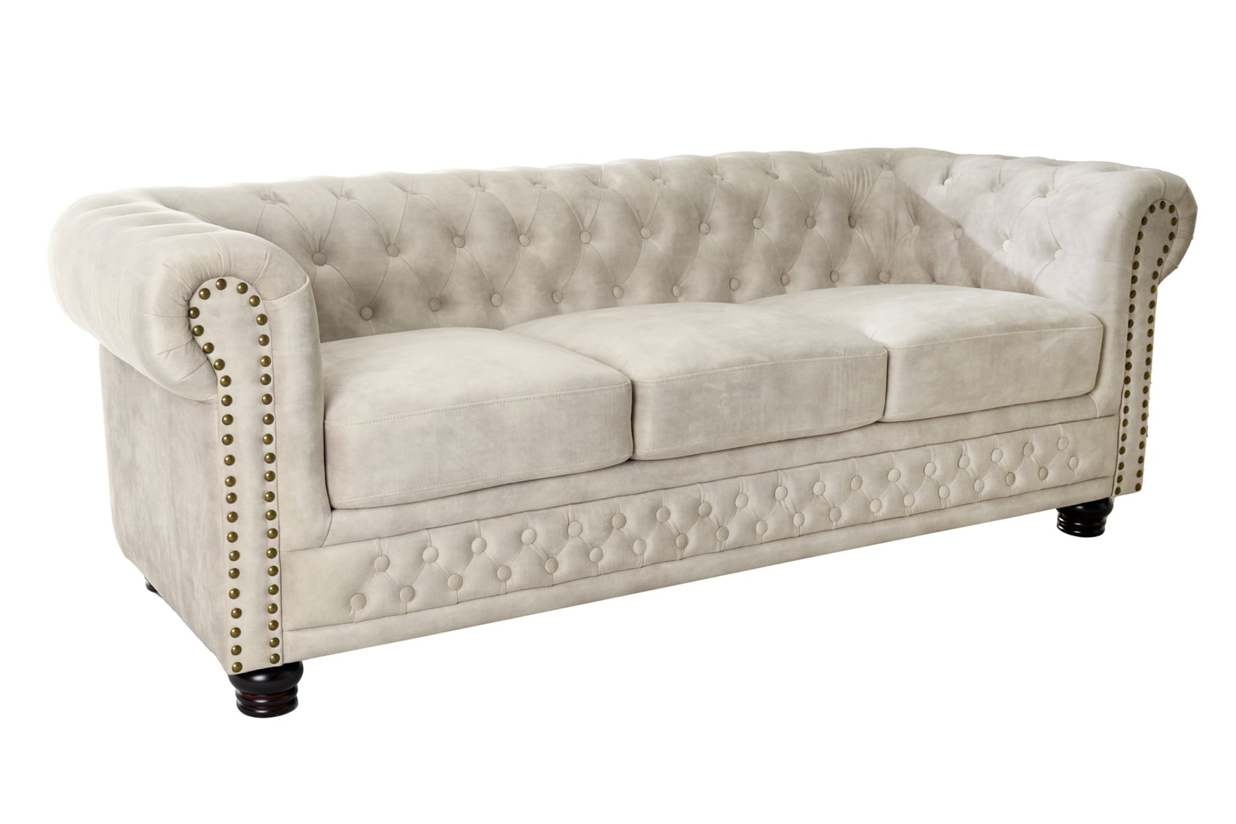 Chesterfield 3-Sitzer Sofa 200cm champagner beige Samt Federkern Knopfheftung