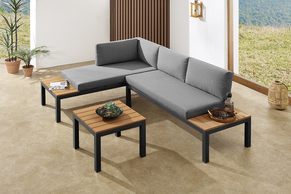 Modulare Garten Sitzgruppe ORLANDO LOUNGE 240cm anthrazit Aluminium wetterfest inkl. Kissen