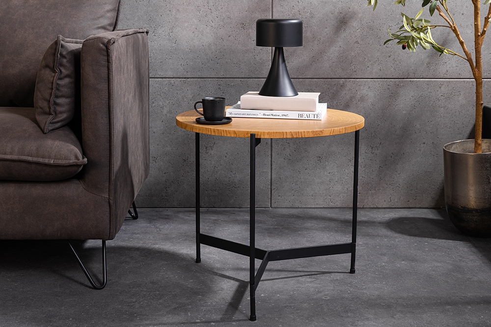 Runder Couchtisch FUSION 50cm Baumscheibe Eiche schwarz Metall Beistelltisch » Jetzt kaufen