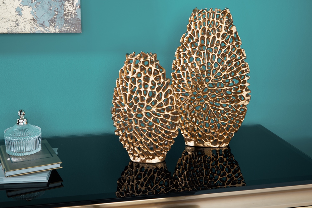 Filigranes Vasen 2er Set ABSTRACT LEAF 40cm gold Handarbeit