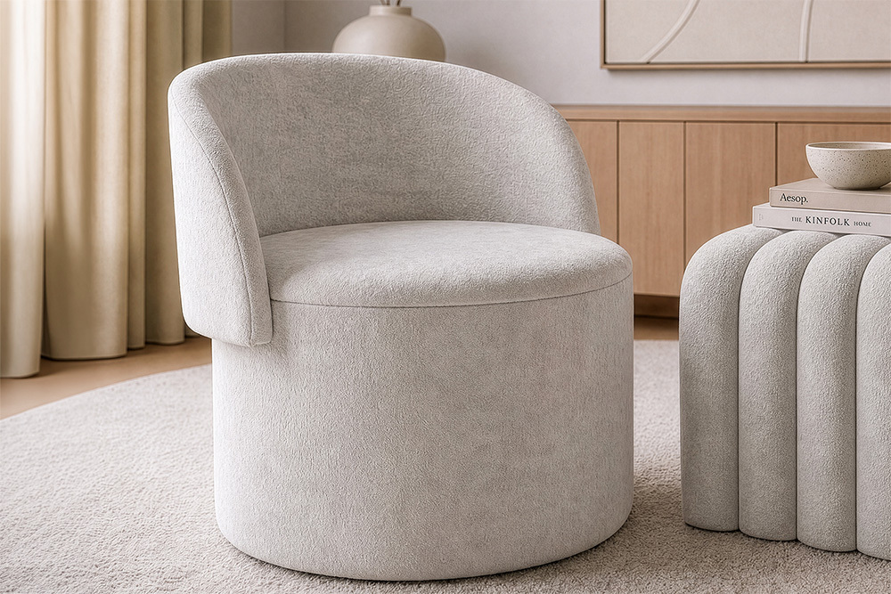 Sessel LUNA 65cm beige Bouclé Polsterhocker mit klappbarer Rückenlehne und Stauraum » Jetzt kaufen