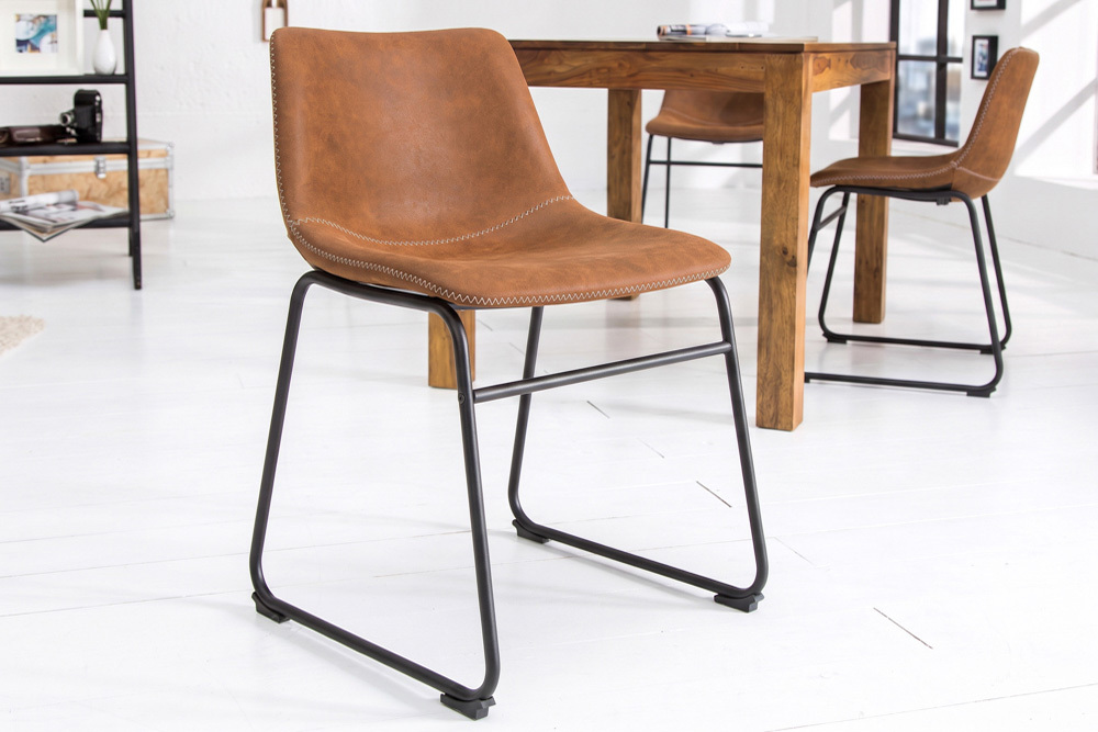 Industrial Design Stuhl DJANGO vintage braun mit Eisengestell