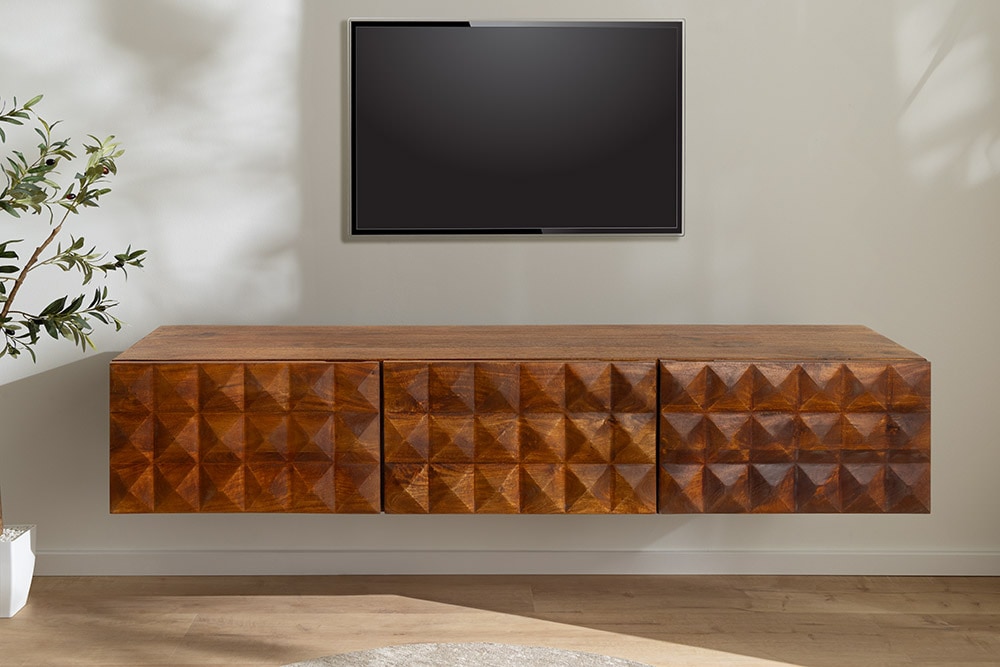 Massivholz TV Lowboard VULCANO 160cm hängend natur Mango Wohnzimmer