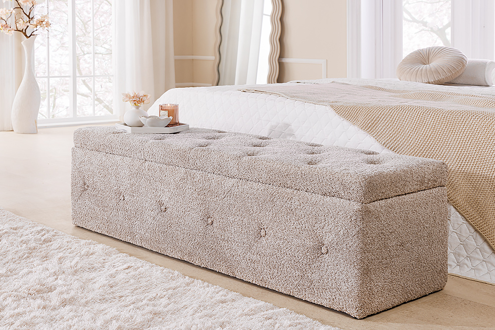 Chesterfield Bettbank EXTRAVAGANCIA 140cm champagner greige Bouclè mit Stauraum » Jetzt kaufen