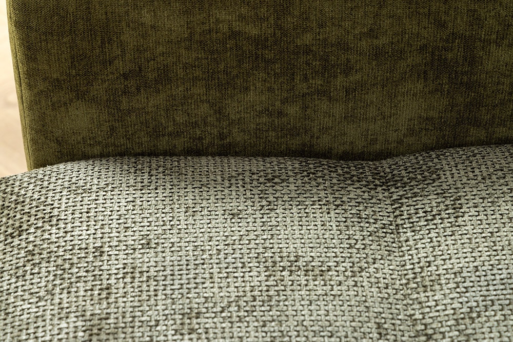 Ecksofa KENT 220cm grün Bicolor Chenille Federkern inkl. Hocker und Kissen
