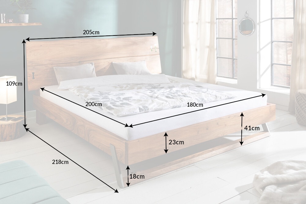 Massivholz Bett AMAZONAS 180x200cm Akazie Baumkante natur Doppelbett