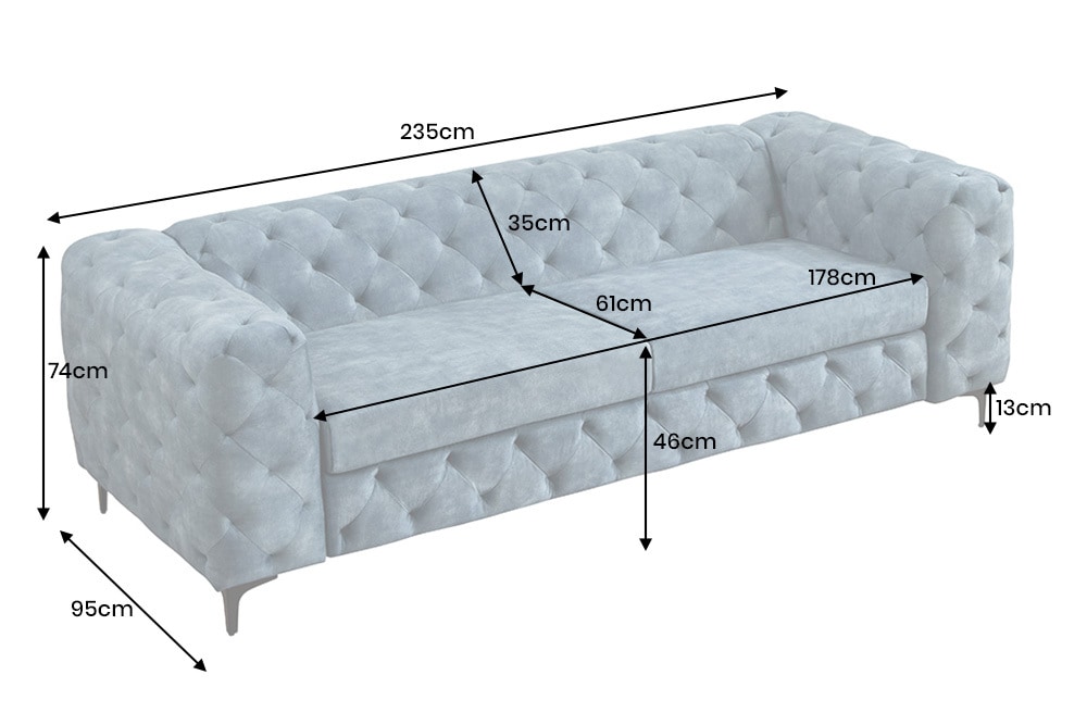 Chesterfield Sofa MODERN BAROCK 235cm petrol Samt 3-Sitzer Couch Federkern
