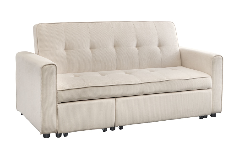 Ausziehbares Schlafsofa SMART 180cm beige Cord 2-Sitzer Couch mit Nosagfederung