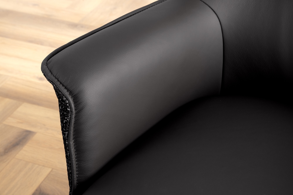 Drehbarer Stuhl LE GRAND schwarz Echtleder Strukturstoff Metallgestell mit Armlehne