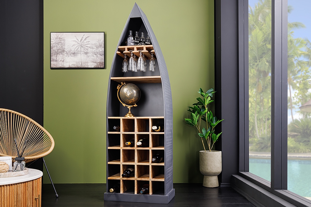 Massivholz Weinregal SEVEN SEAS 180cm anthrazit natur Mango Flaschenregal