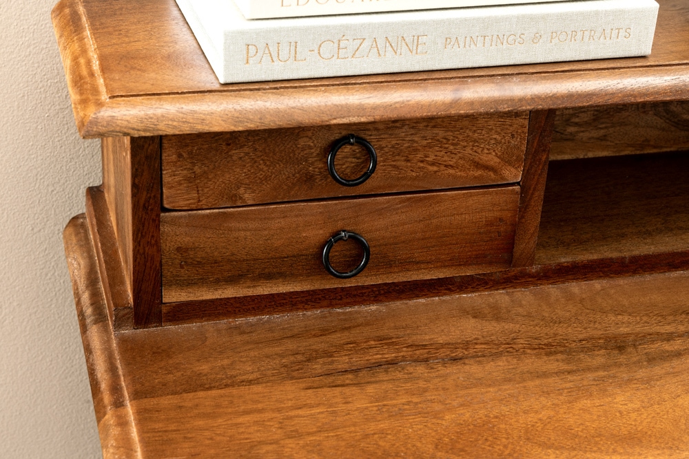Design Sekretär HEMINGWAY M 90cm braun massiv Mangoholz honey finish Schreibtisch